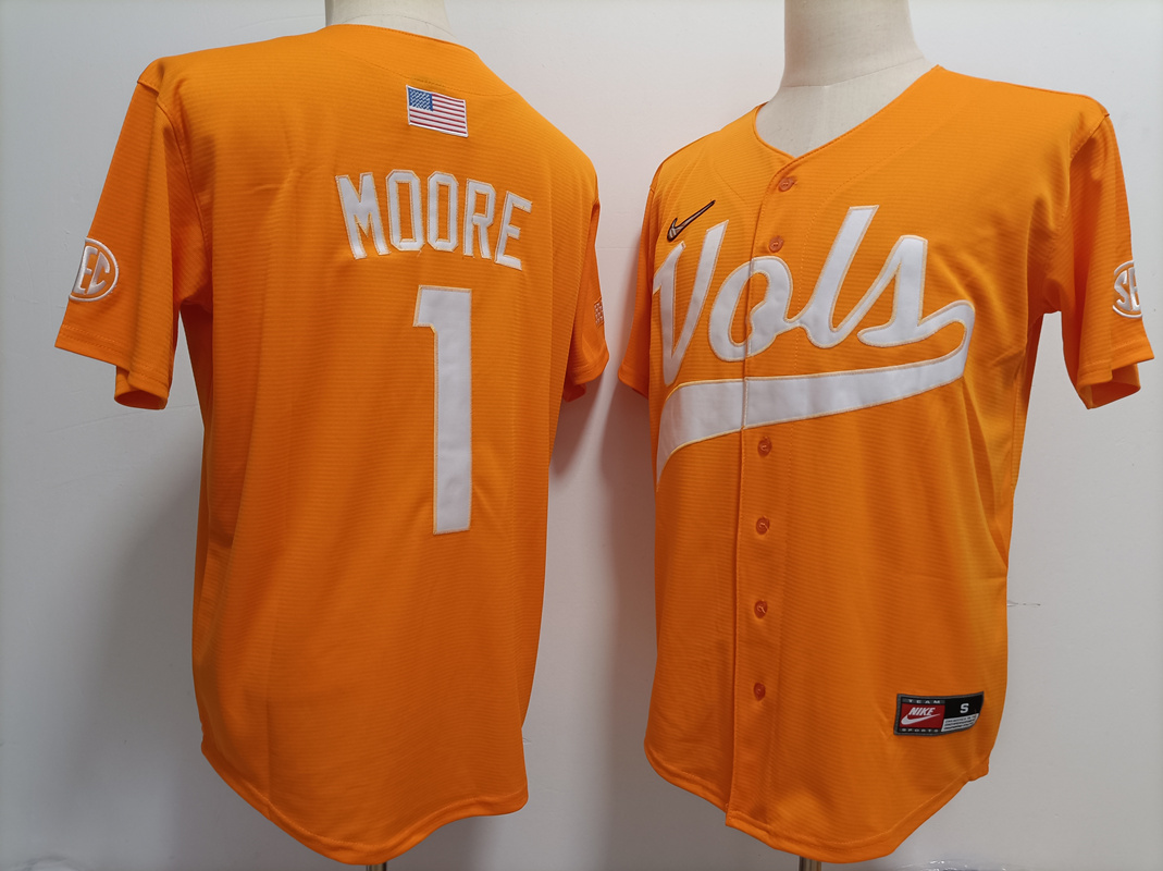 Men's Tennessee Volunteers #1 Christian Moore Orange Stitched Jersey